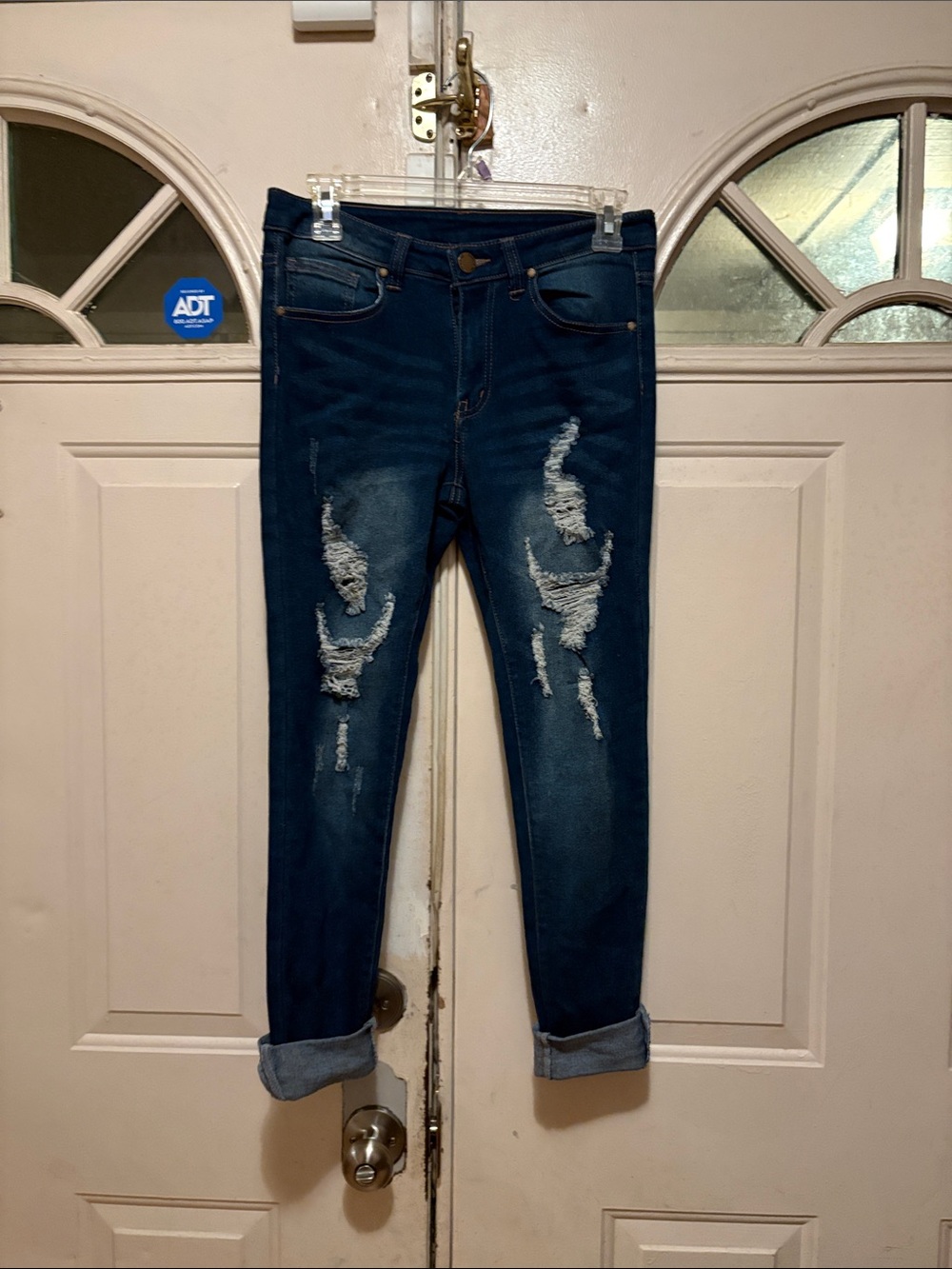 Dark Indigo Distressed Boyfriend Jeans - Women's Relaxed Fit
